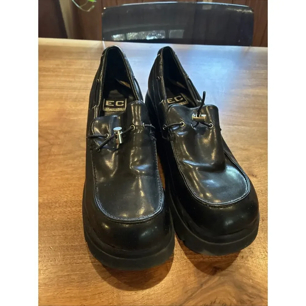 90s Y2K Vtg‎ Black Chunky Platform Loafers, Shoes Women's Size 10 RARE!